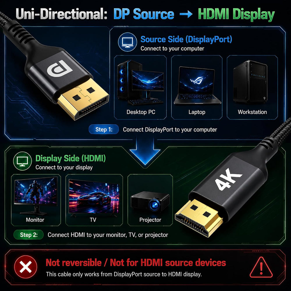 Diyanisly 4K@30Hz DisplayPort to HDMI Cable 3.3 Feet 10 Pack