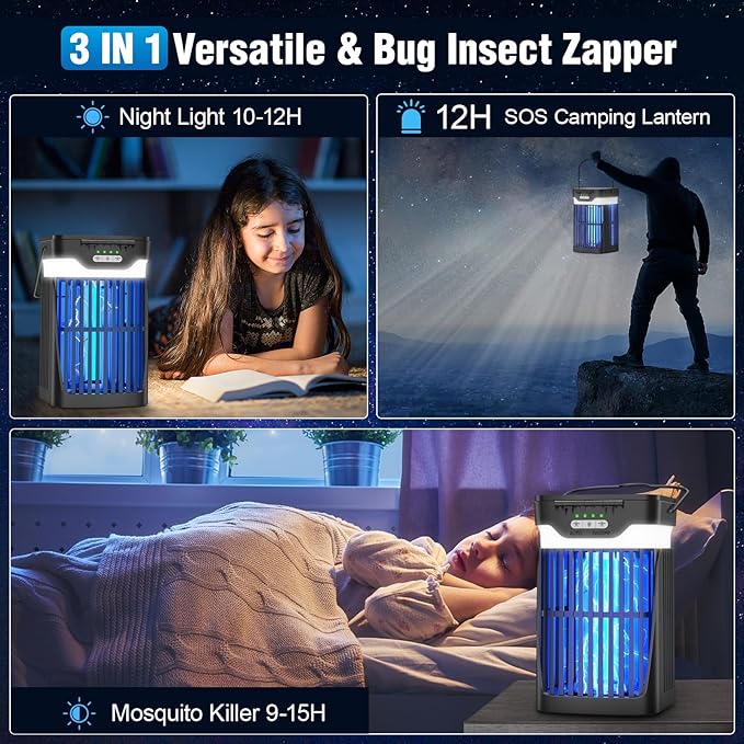 Solar Bug Zapper Outdoor and Indoor, Dual Folding Solar Panel