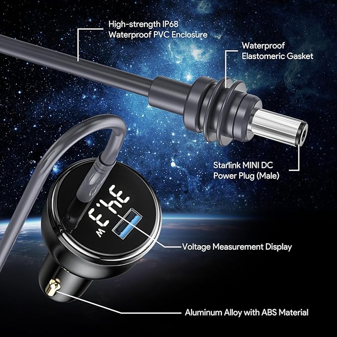 QUIDDITY Starlink Mini Car Adapter DC Power Cable + Cigarette Lighter Adapter