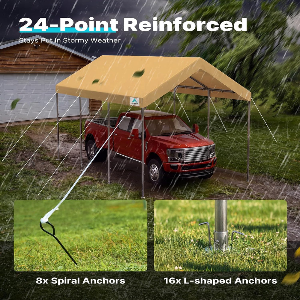 ADVANCE OUTDOOR 10x20 ft Heavy Duty Carport Potable Car Canopy Garage Party T...