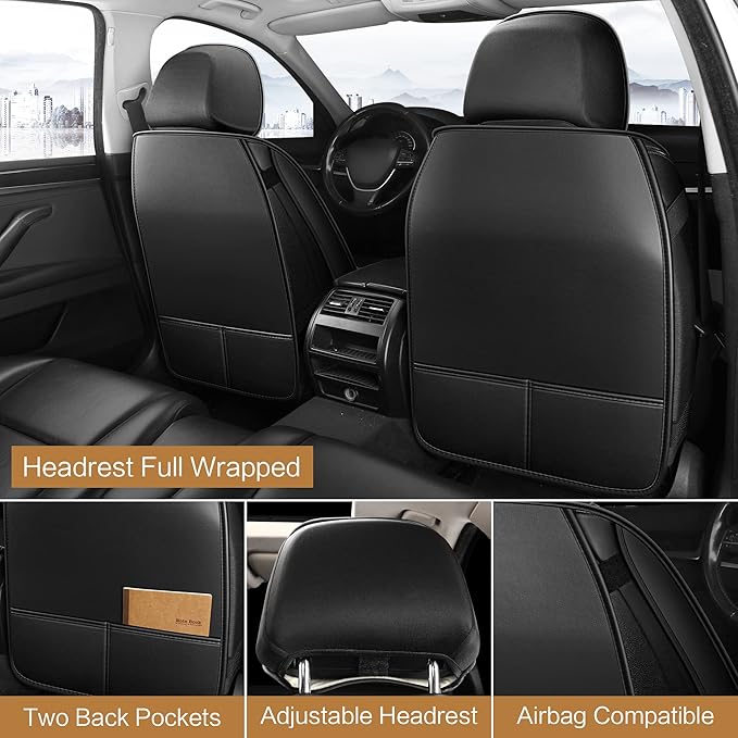 Pariitadin Leather Car Seat Covers Front Pair, Waterproof Breathable Faux