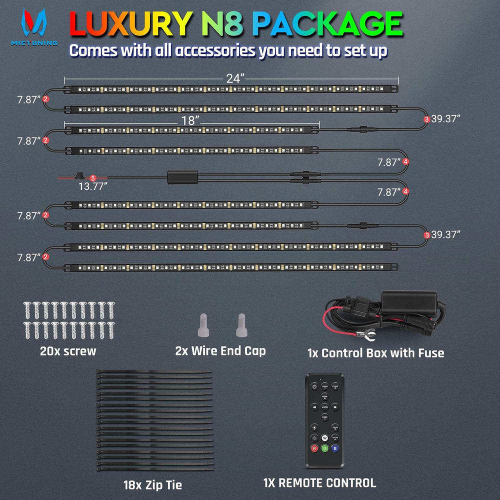 MICTUNING N8 Aluminum RGBW Car Underglow Light Kit with APP & Remote Cont...