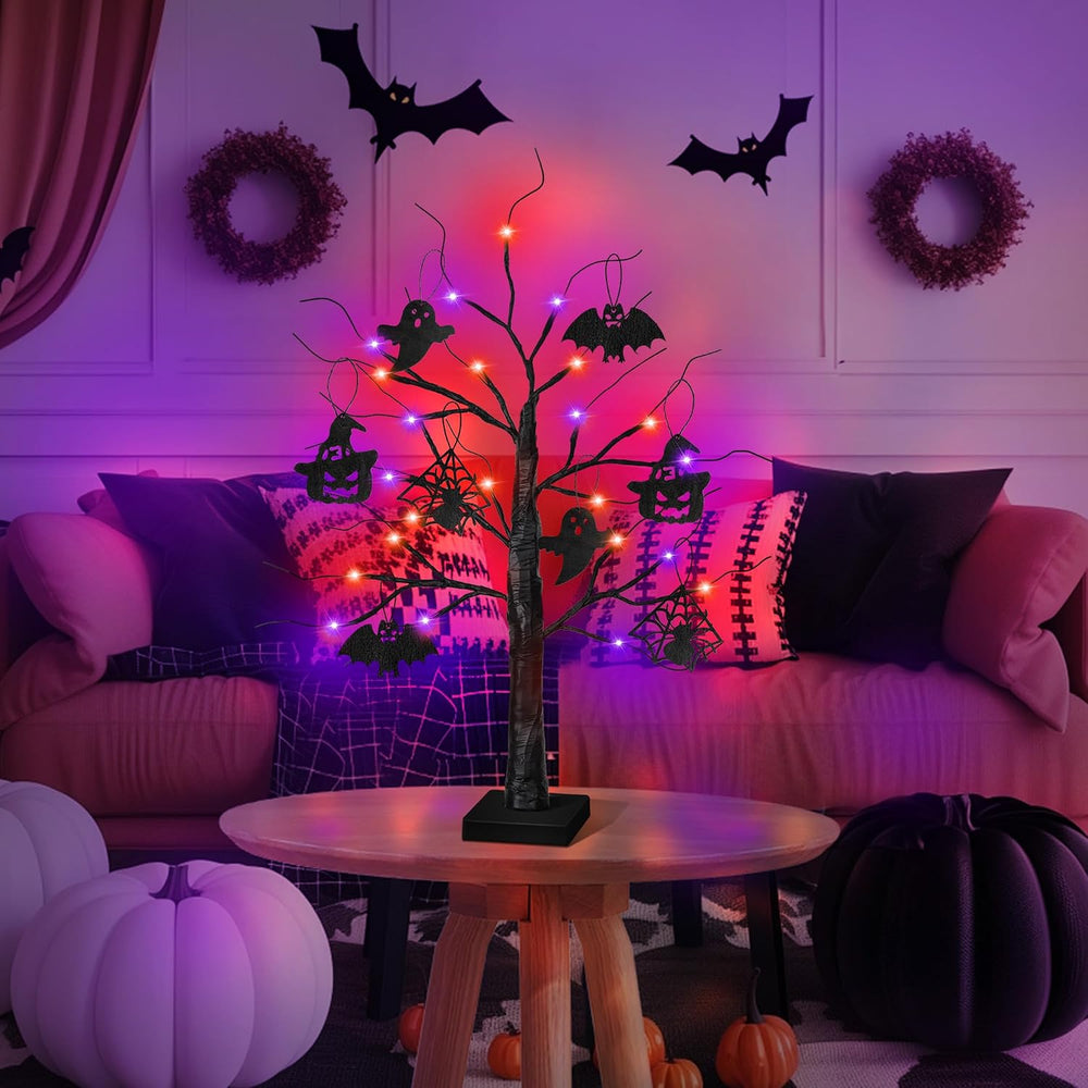 Halloween Decorations Indoor 2 Pack 24 Inch Black Halloween Tree with 24 LED ...