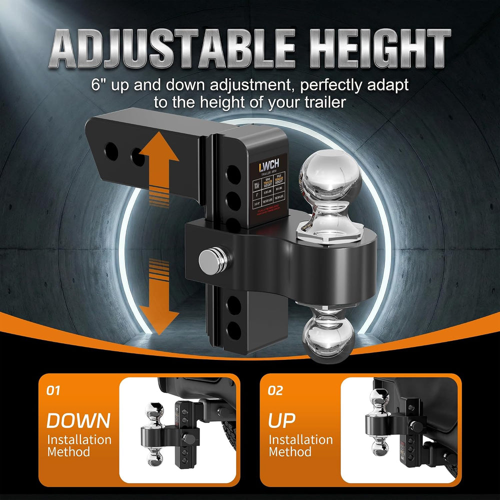 2.5" Aluminum Adjustable Trailer Hitch, 6 in Drop/Rise, 18.5K GTW