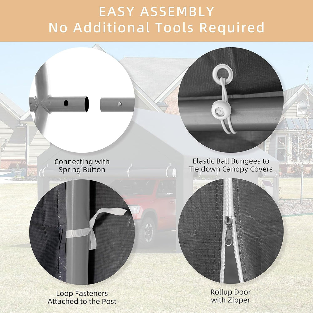 JY QAQA Carport, 12x20 FT Heavy Duty Carport with Roll-Up Window and Sandbags...