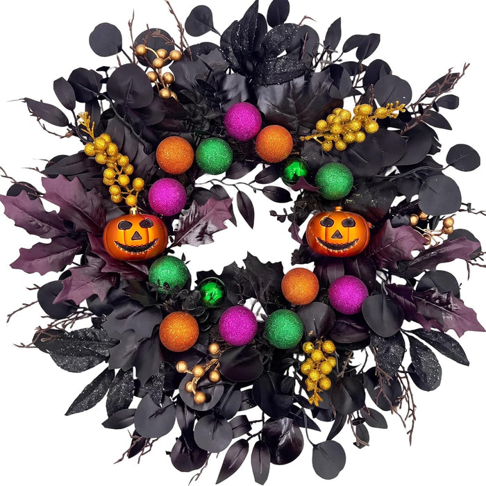 24Inch Halloween Wreath for Front Door,Pumpkins Wreath Halloween Decorations for Home Porch Wall Indoor Outdoor Decor