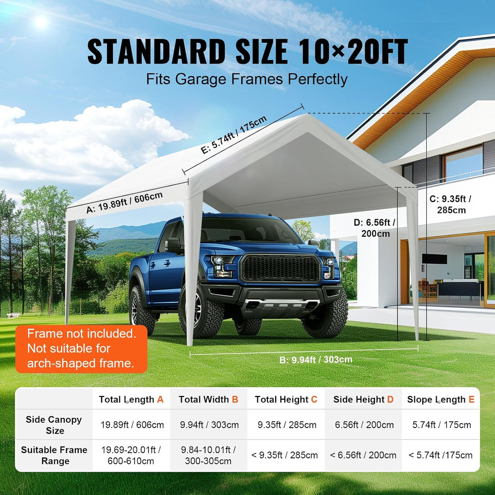 VEVOR Carport Replacement Canopy Cover 10 x 20 ft, Garage Top Tent Shelter Ta...