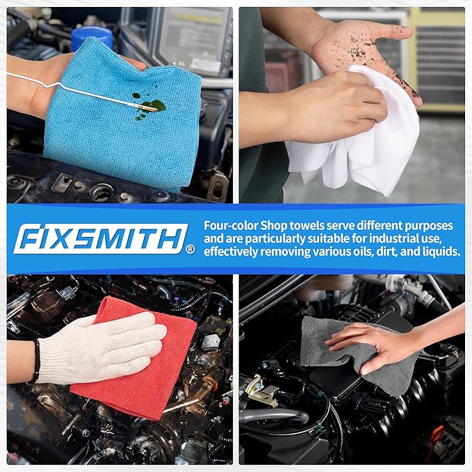 FIXSMITH Shop Towels, Microfiber Cleaning Cloth Bulk, 200 Pack Microfiber Towels