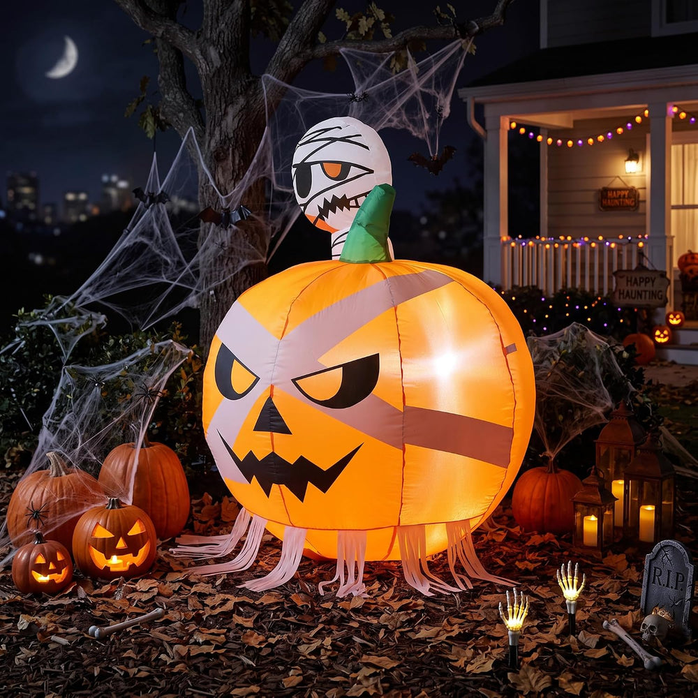 4FT Halloween Inflatables Pumpkin with Mummy Outdoor Decorations with Built-i...