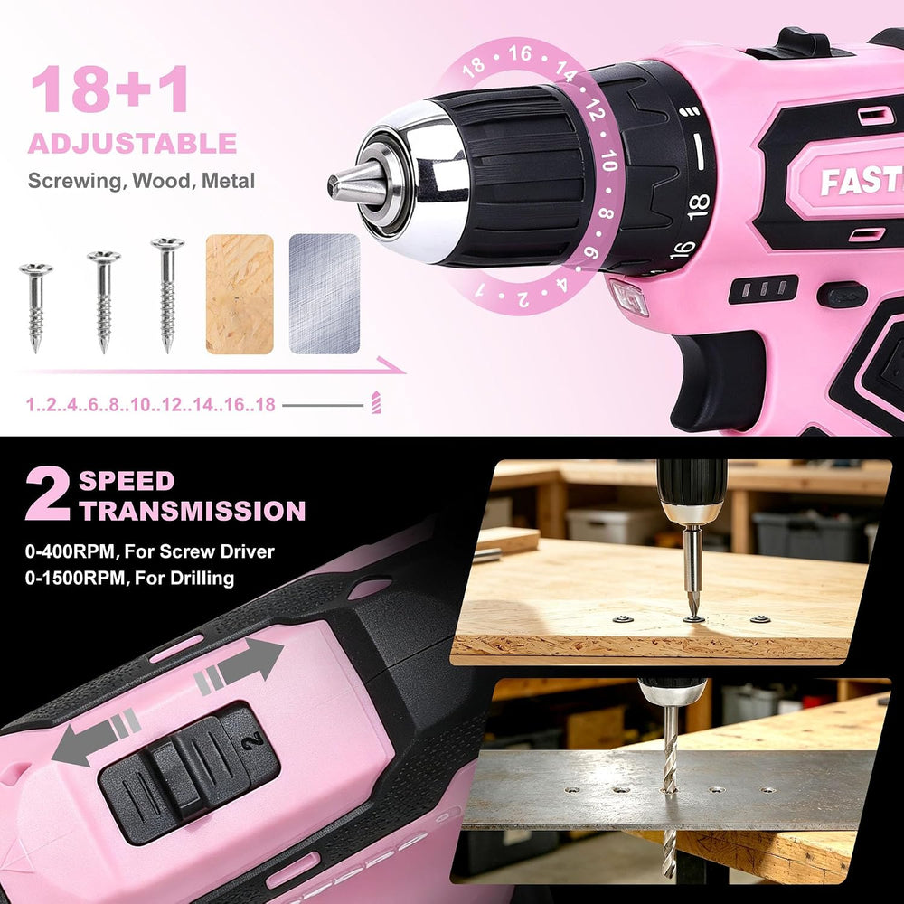FASTPRO 232-Piece Pink Drill Set for Women, Pink Tool Set with Bag