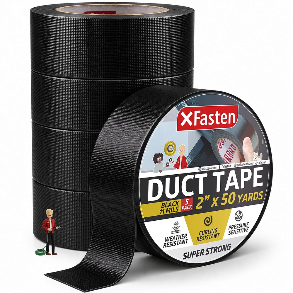 XFasten Black Duct Tape Heavy Duty Waterprooof Super Strong 2” x 50 Yards (5-...