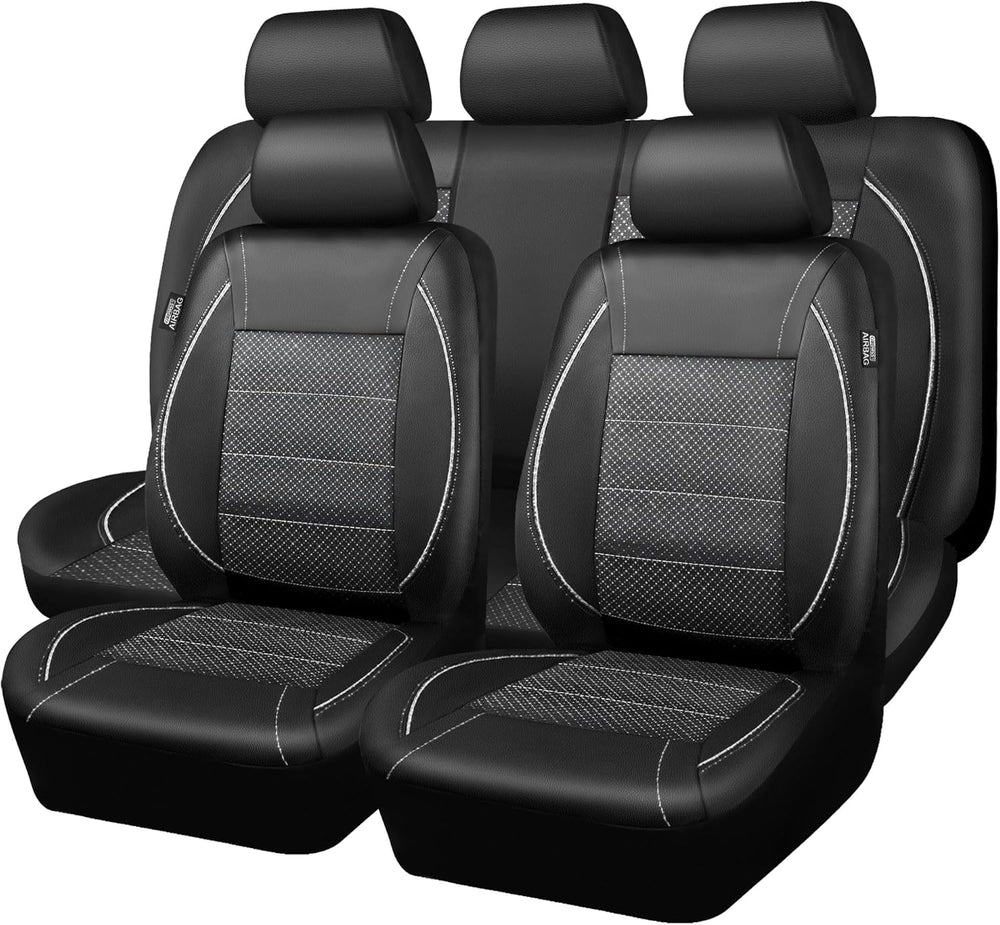 CAR PASS Piping PU Leather Car Seat Cover Full Set, Inside Zipper Design and ...