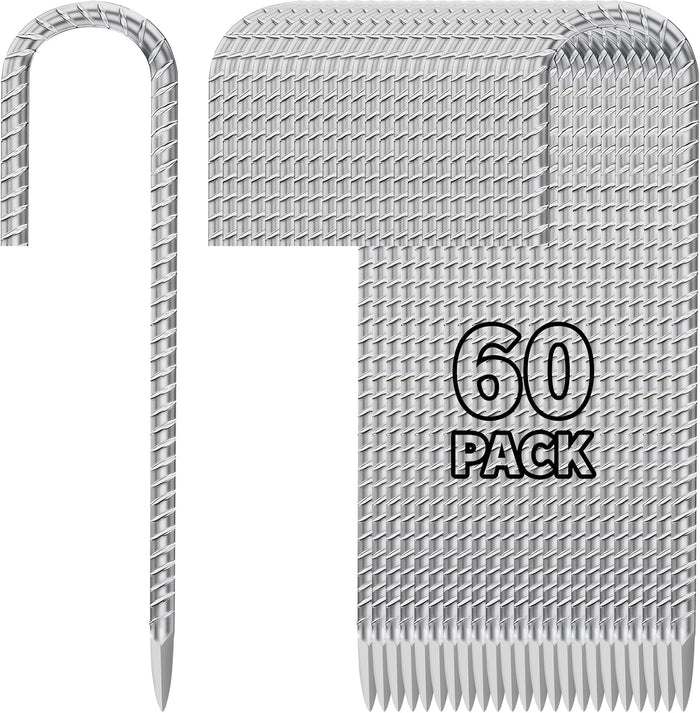 12 Inch Ground Stakes Heavy Duty J Hook 60-Pack Metal Spikes Galvanized Ground