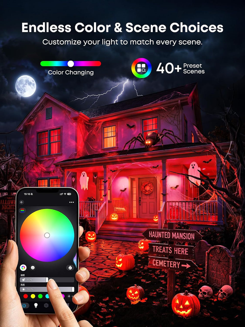 PIKOY Halloween Projector Outdoor with App, Halloween Decorations Outdoor
