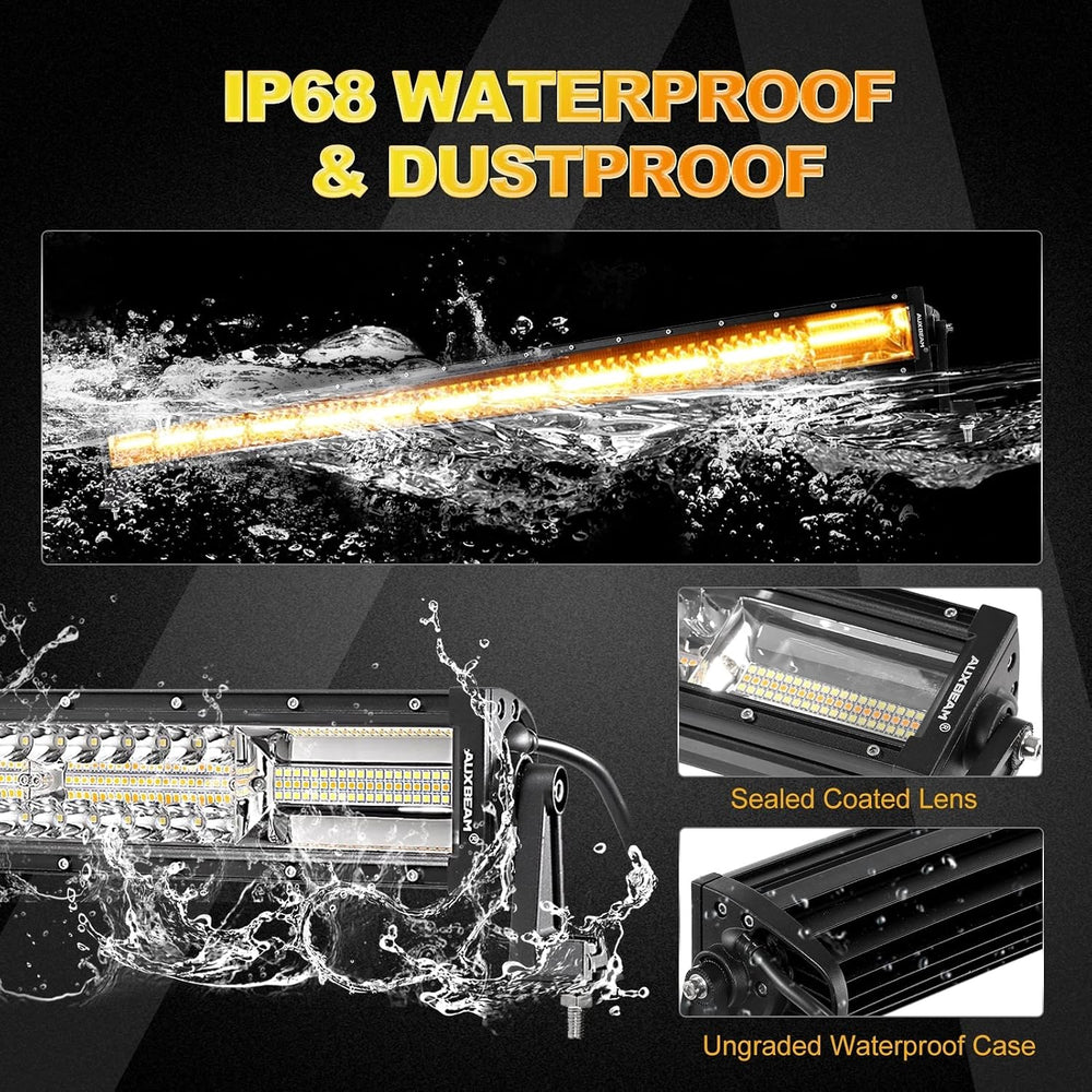 Auxbeam 50" Curved LED Light Bar, 288W Dual-Color 6 Modes Driving Lights
