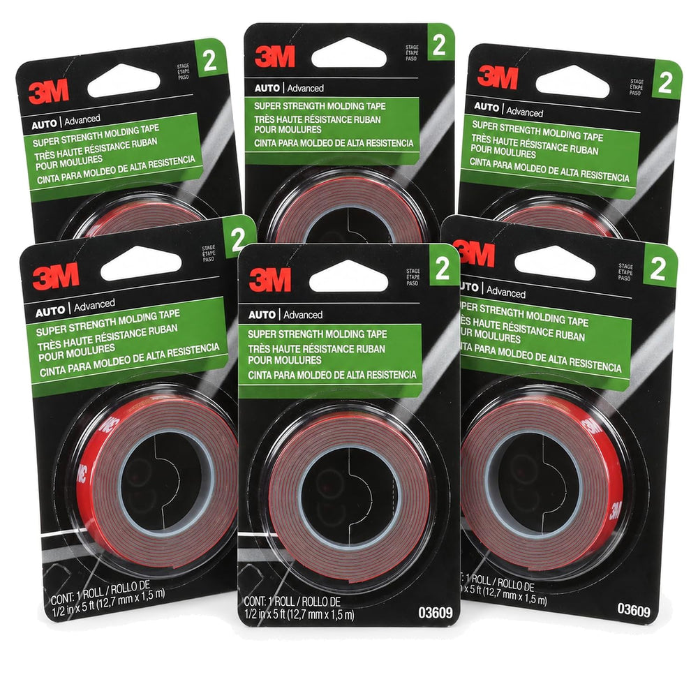 3M Super Strength Molding Tape 03609, 1/2 in x 5 ft, 6 Rolls (30 ft Total)