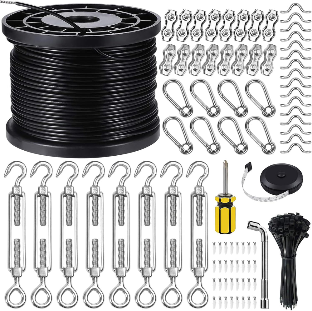 BLIKA String Light Hanging Kits, 400FT Coated Stainless Steel 304 Wire Rope, ...