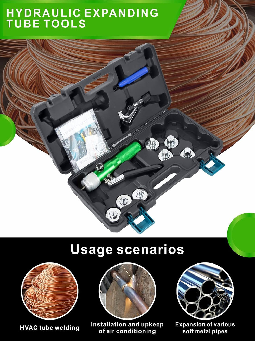 Hydraulic HVAC Swaging Tool Kit with 7 Dies 3/8"-1-1/8"