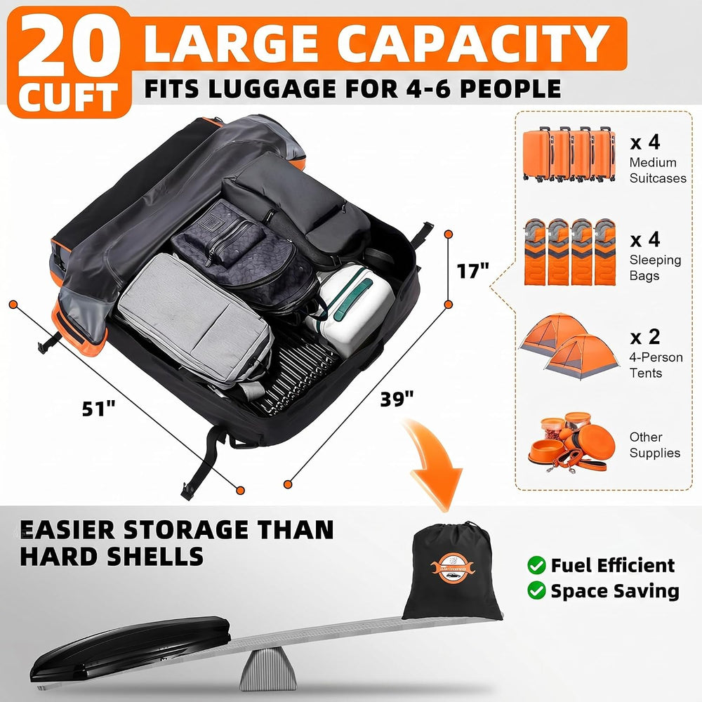 Sailnovo Aerodynamic Rooftop Cargo Carrier Bag, 20 Cubic Feet Waterproof Car ...