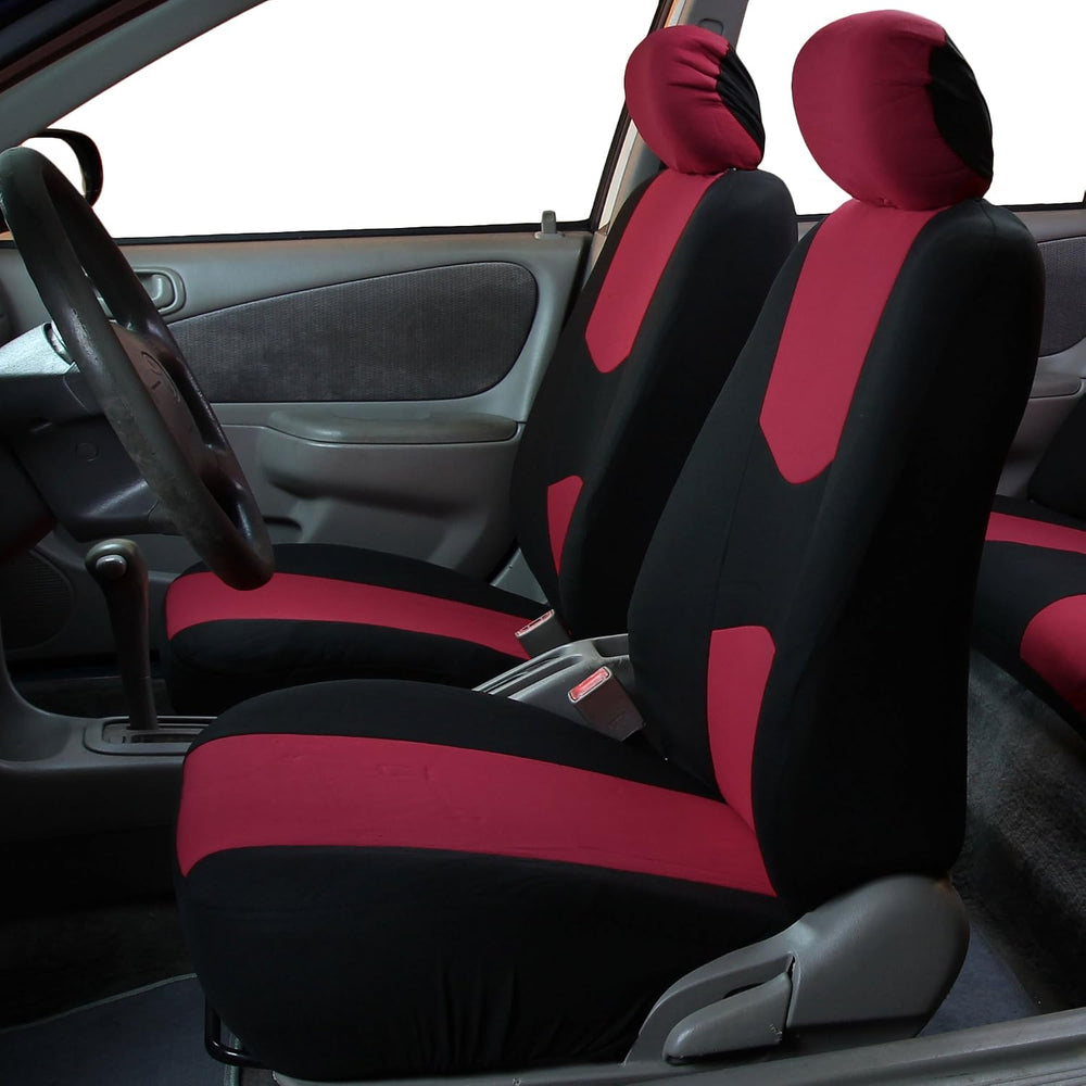 FH Group Flat Cloth Seat Covers Front Seat and Solid Rear Bench Full Set with...