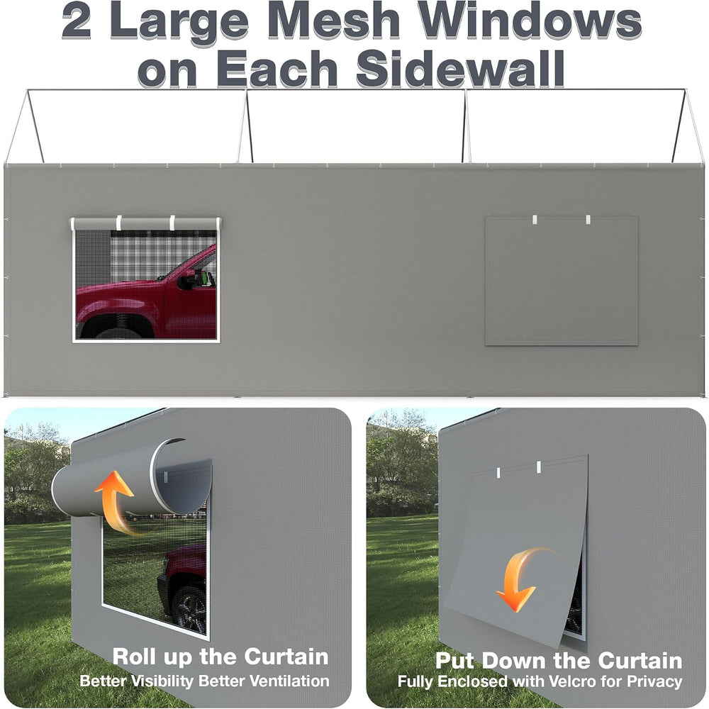 Window Sidewalls for 10x20/12x20/20x20 FT Carport, 1 Pack, No Frame, Grey
