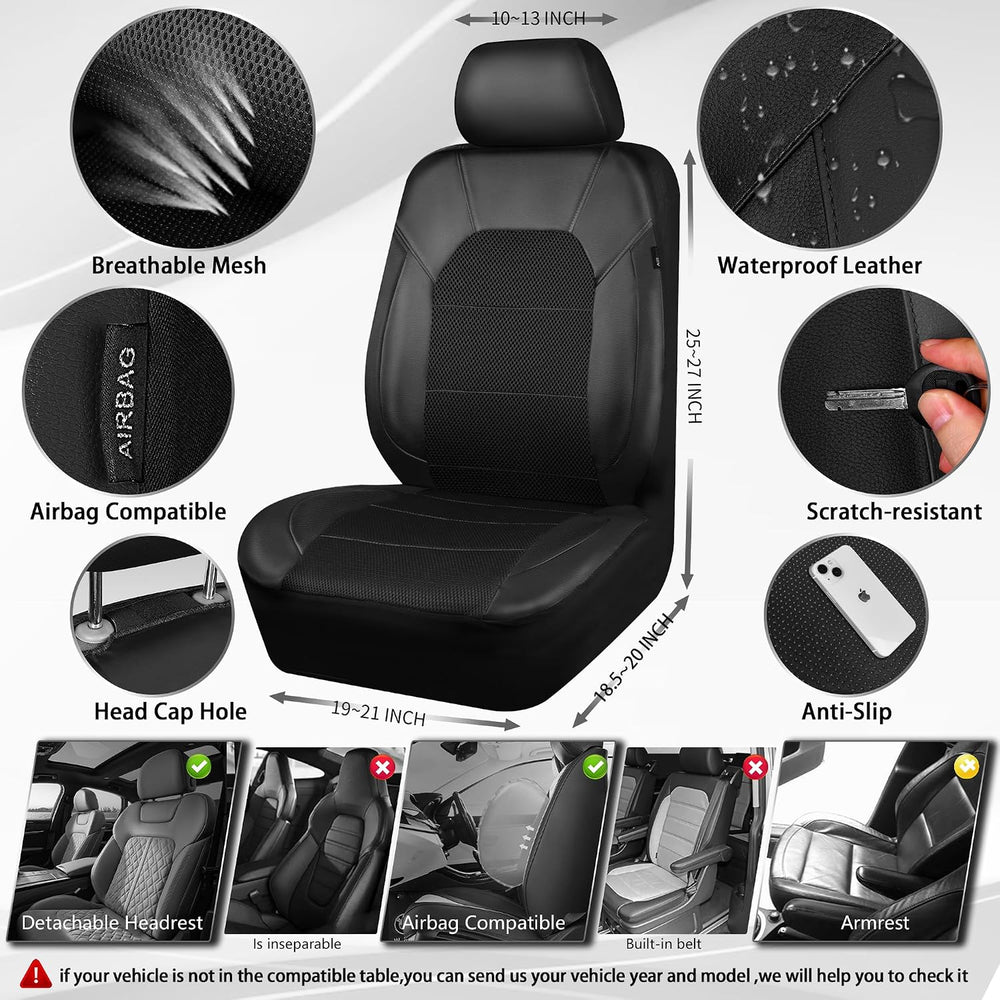 CAR PASS Leather and 3D Air Mesh Universal Fit Car Seat Covers, for Sedans,Tr...
