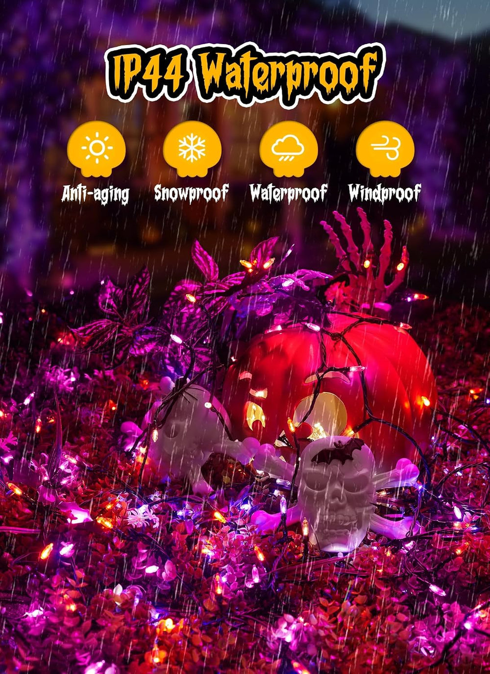 2Pack Orange & Purple Outdoor Halloween Lights,39Ft 100LED Christmas Lights