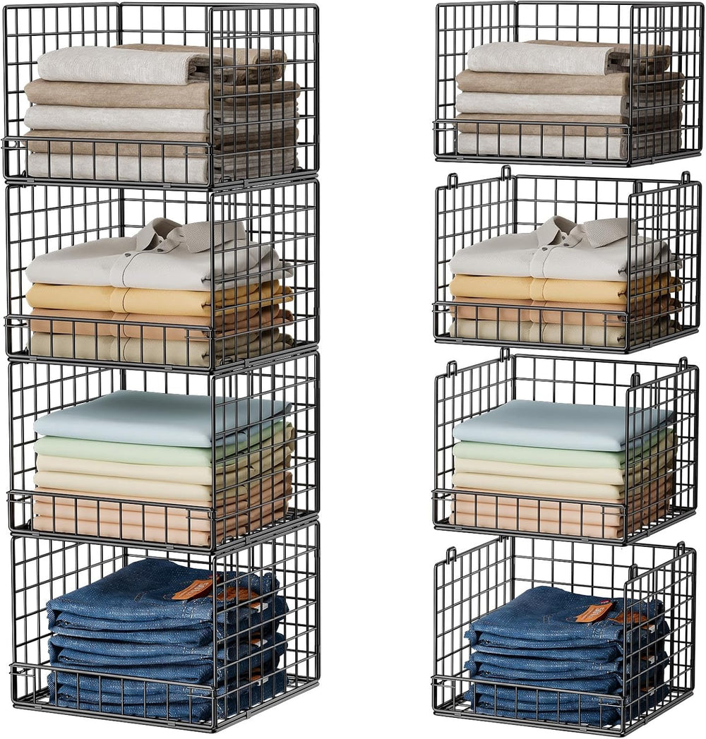 Stackable Closet Organizers and Storage Baskets, 4-Tier Closet Shelf Organize...