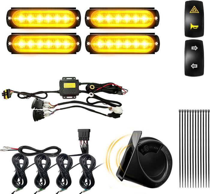 Universal UTV Turn Signal Kit with Horn 110dB, Plug&Play Street Legal UTV Blinker Kit with Rocker Switch&Hazard, Auto-Off Function, IP67 Waterproof, Compatible with Polaris, Can-Am,SXS
