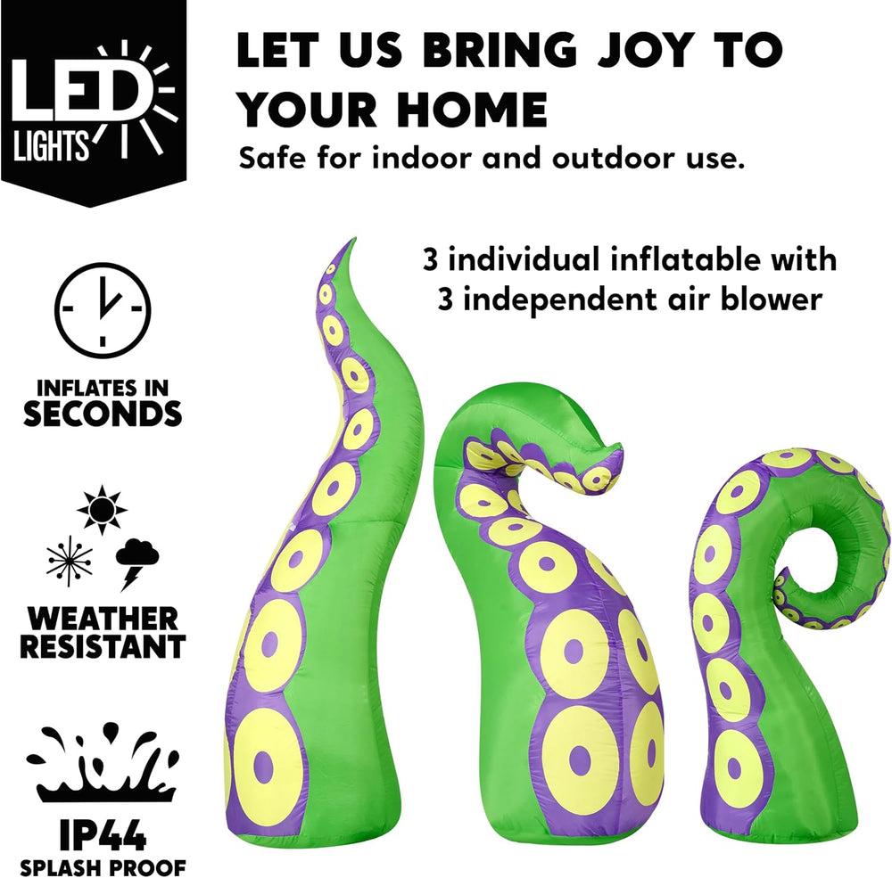 Joiedomi 3 Pcs Halloween Inflatables Green Octopus Tentacle Outdoor Decoratio...