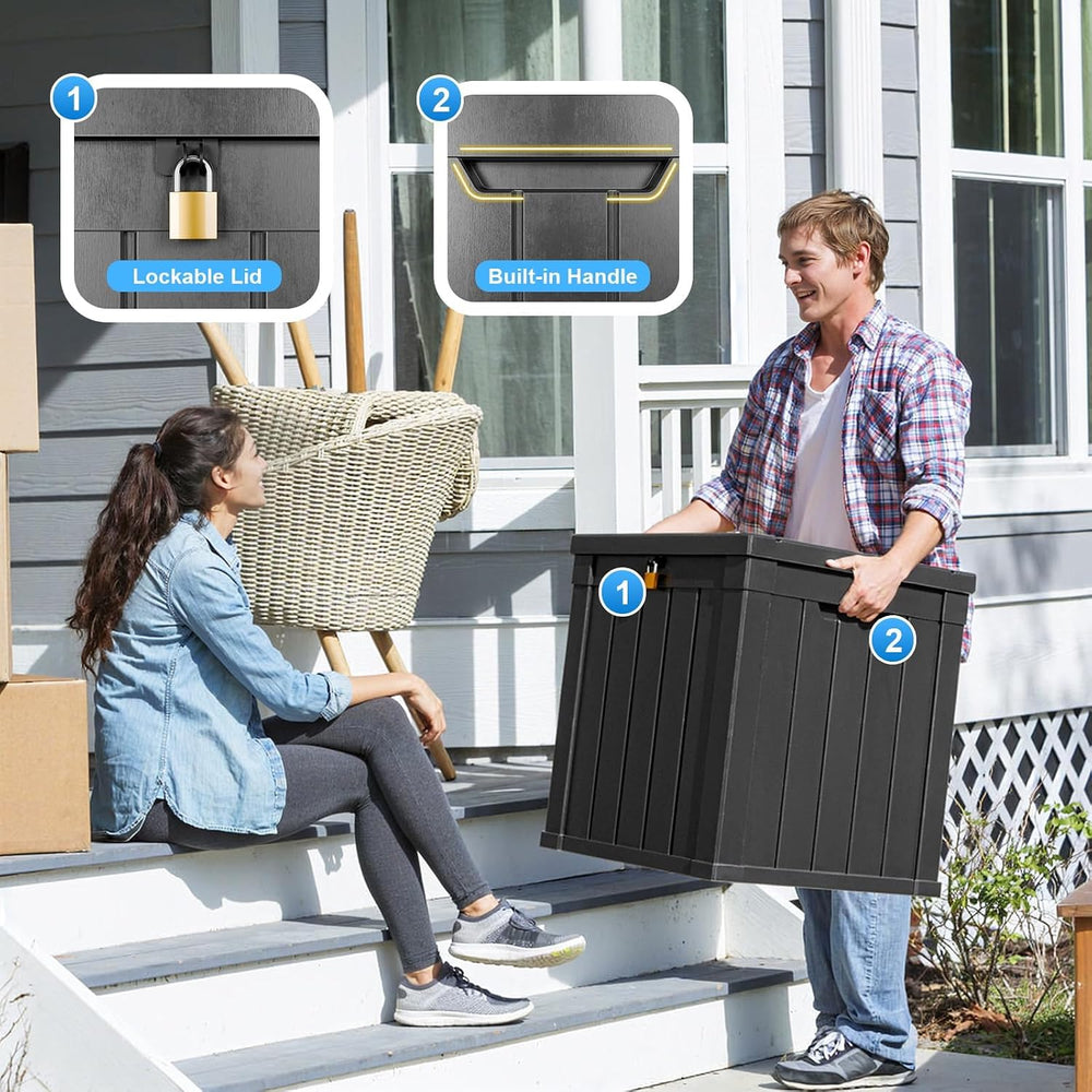 50 Gallon Waterproof Outdoor Resin Deck Box, Lockable Storage Container for P...
