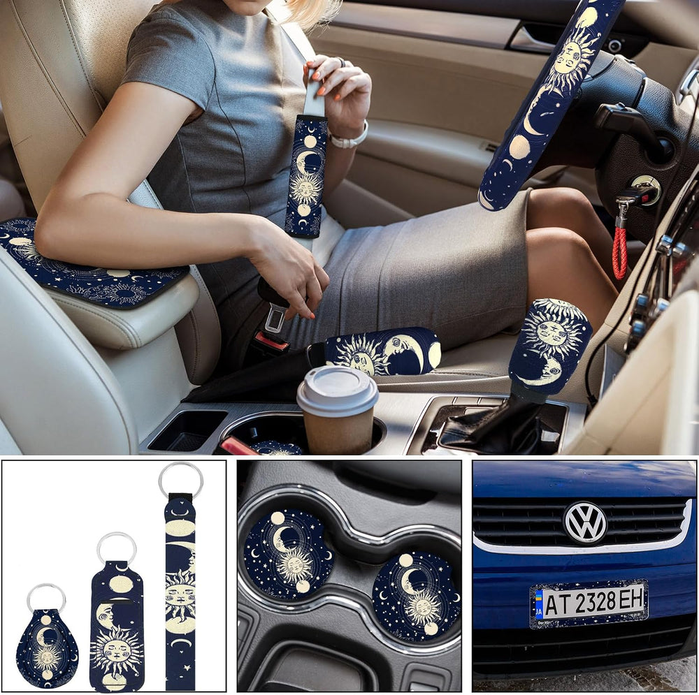 Estune 19 Pcs Car Seat Covers, Full Set Car Accessories Steering Wheel Front ...