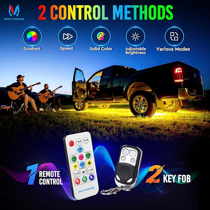 MICTUNING U8 RGB+IC Underglow LED Light Bars 888 LEDs, Dual Remote Control (8...