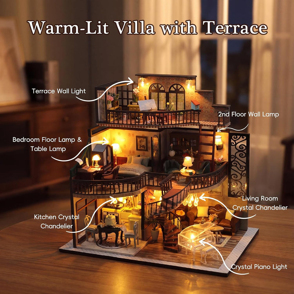 DIY Miniature House Kit with LED Lights, 3D Wooden Puzzle
