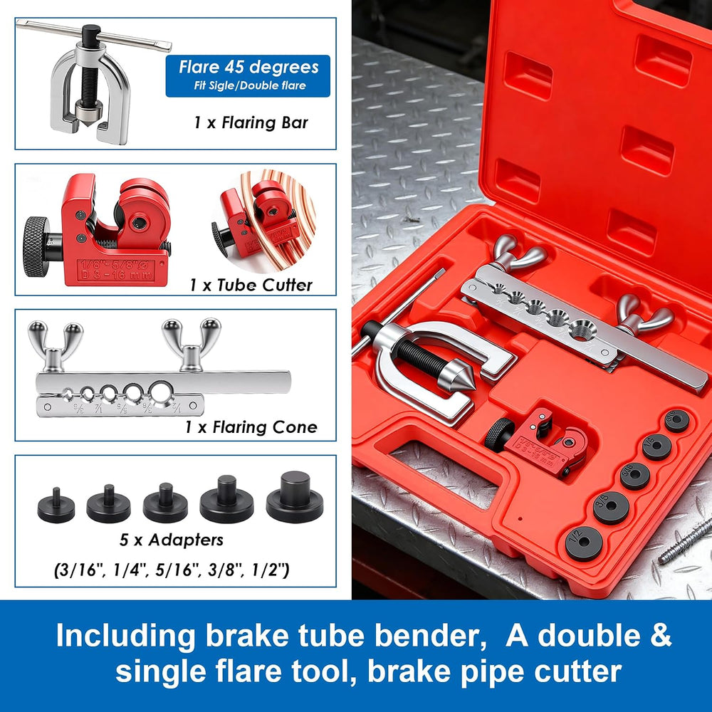 smseace 3/16" 1/4" Brake Line Flaring Tool Kit with 102Pcs Fittings