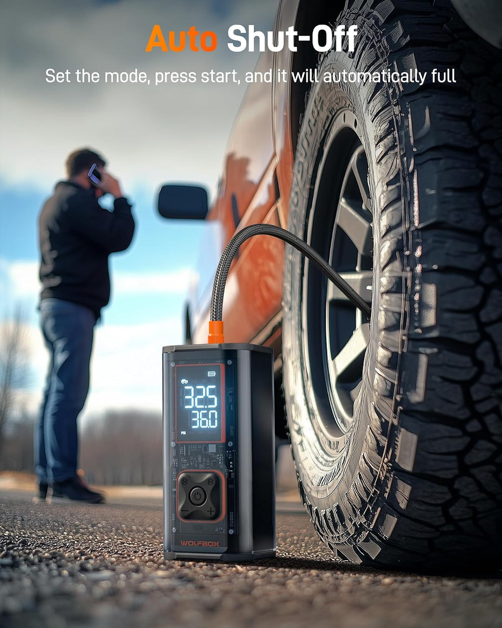 WOLFBOX 150PSI Heavy Duty Tire Inflator Portable Air Compressor,Double- cylin...