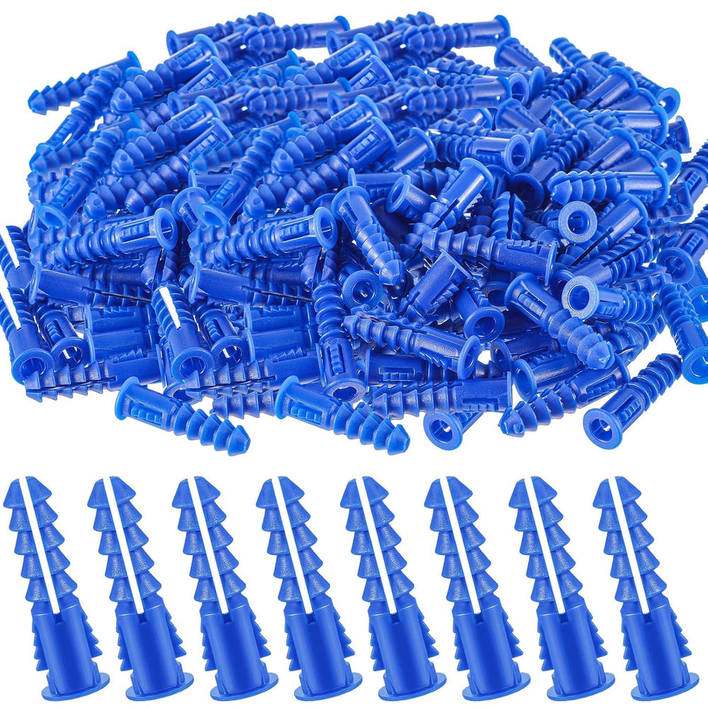1000 Pcs #8-10-12 x 1-1/4 Inch Ribbed Lightweight Plastic Anchors (Blue)