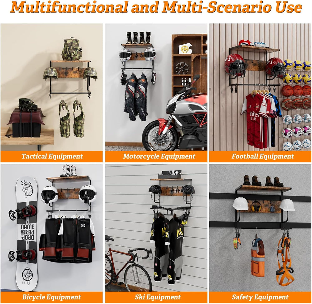 Motorcycle Helmet Holder Wall Mounted, Helmet Rack Wall Mount with Helmet Rac...