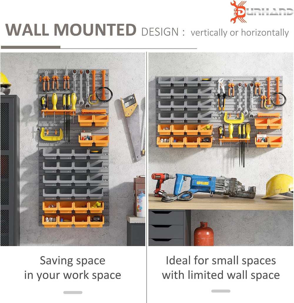 DURHAND Wall Mounted Storage Bins Pegboard Tool Organizer 44PC Orange