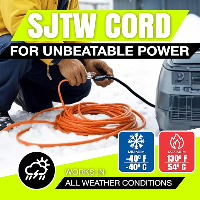 100ft Outdoor/Indoor Extension Cord 10/3 Gauge Ultra Heavy Duty 3 Prong SJTW