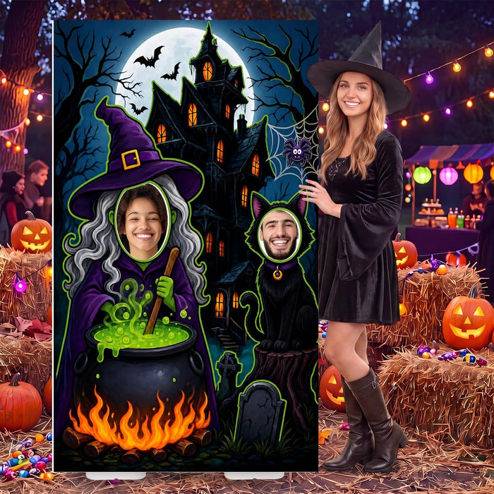 Qunclay 5.4 ft Halloween Witch Cardboard Cutout Photo Prop with Base