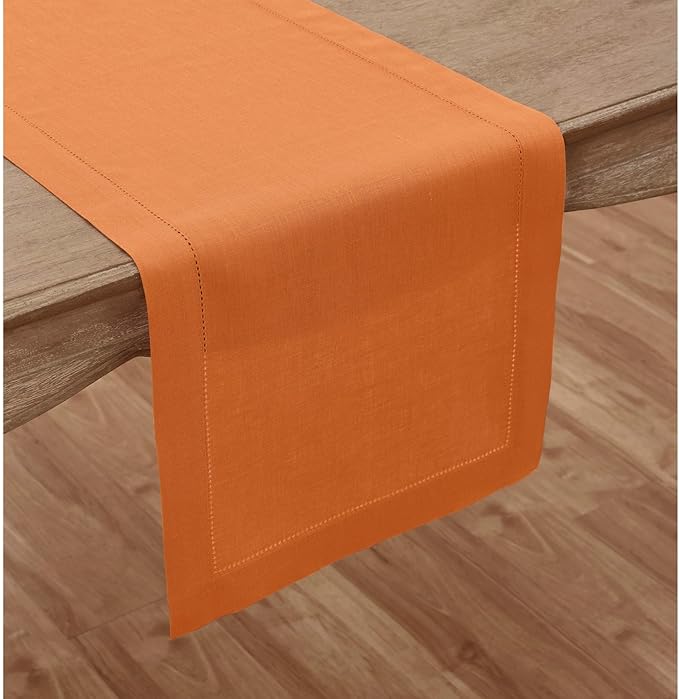 Solino Home Linen Pumpkin Table Runner 90 Inches Long - 100% Pure Linen Hemst...