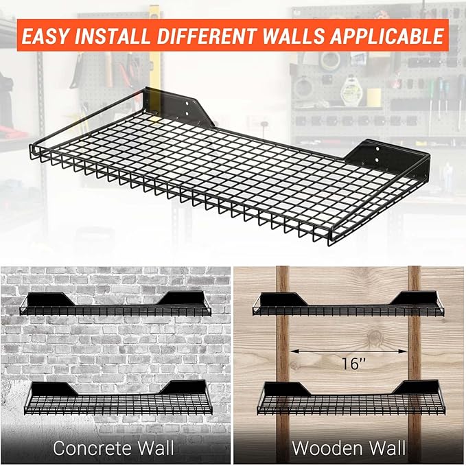 Wallmaster Garage Wall Shelf 2 Pack 23.6"x11.8" Wall Mount Heavy Du...