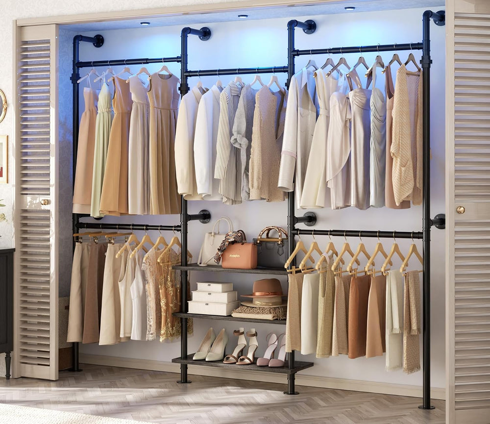 Aheaplus Expandable Industrial Pipe Clothing Rack, 7.3-10.9Ft Closet System