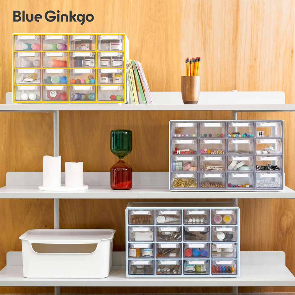 Blue Ginkgo 16-Drawer Storage Cabinet Organizer, Yellow, Made in Korea