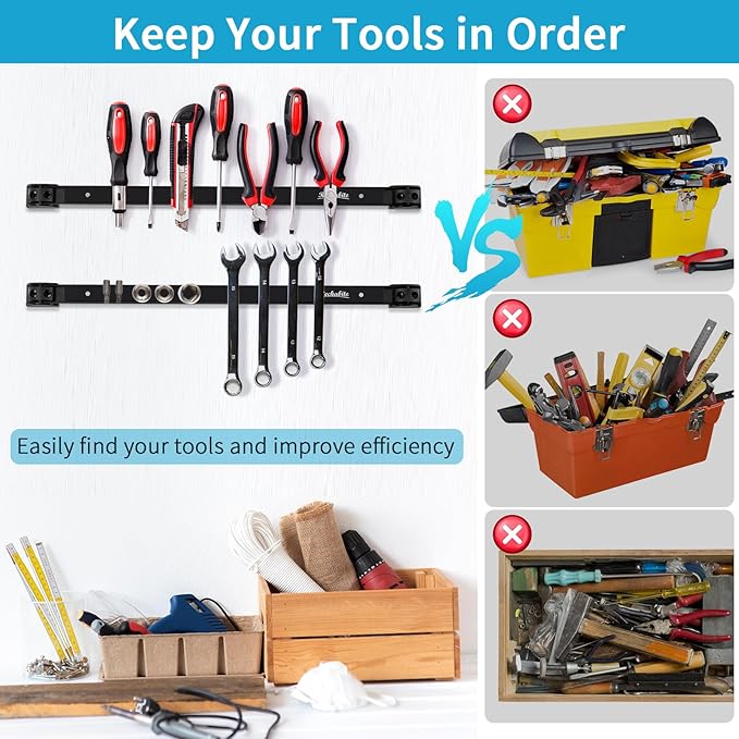 12" 18" 24" Magnetic Tool Holder Strip, Metal Tool Organizer Rack