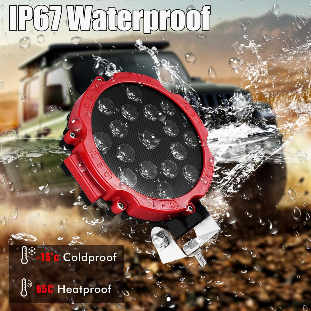 7 Inch Round LED Off Road Lights 51W 5000LM IP67 Waterproof 4-Pack