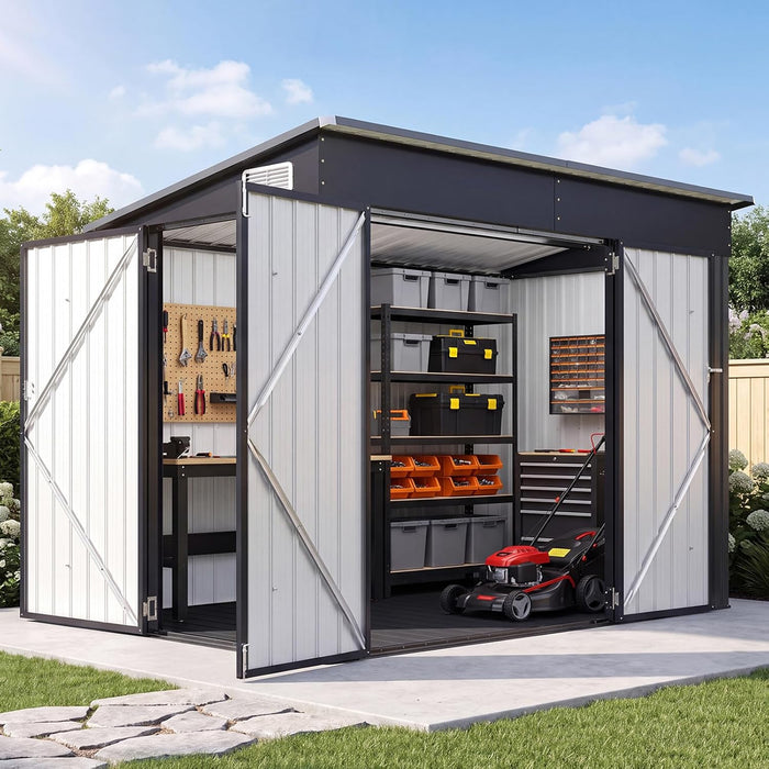 Aoxun 7.5'x4' Outdoor Storage Shed with 3 Lockable Doors & 14mm PP Floor