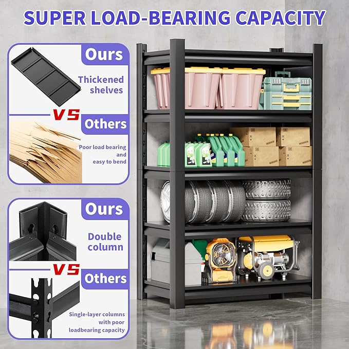2 Set Garage Shelving Unit 72"H3000bls Heavy Duty Storage Shelves Easy A...