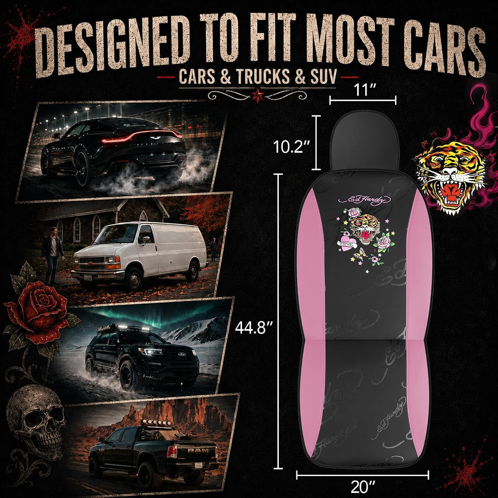 ED HARDY Tiger Print Car Seat Covers, Pink Premium Leather Front Seat Covers,...